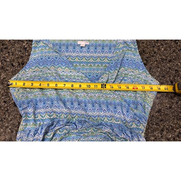 J Jill Maxi Dress Size L Petite Blue Yellow All Over Print V Neck Sleeveless - Picture 5 of 7